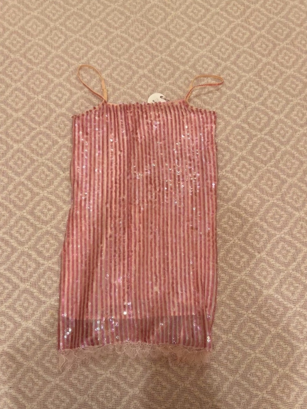 LoveShackFancy Pink Sequin Strap Slip Dress